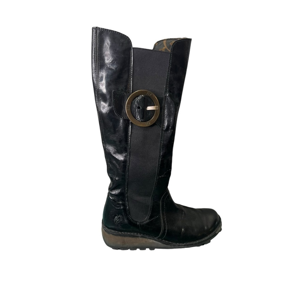 Fly London Black Patent Leather Boots Size 39
